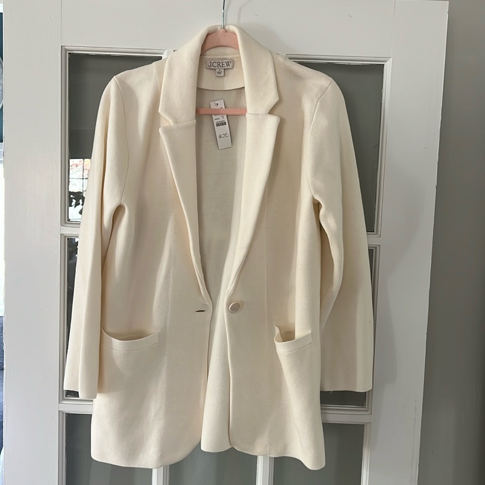 J Crew Sweater Blazer, Cream, S, Relaxed Fit, Body 27.25 in, Sleeve 28.5 in